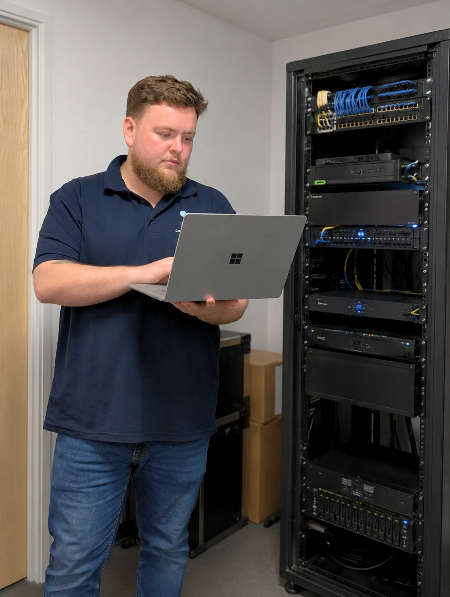 A Confidence IT engineer working beside a server rack