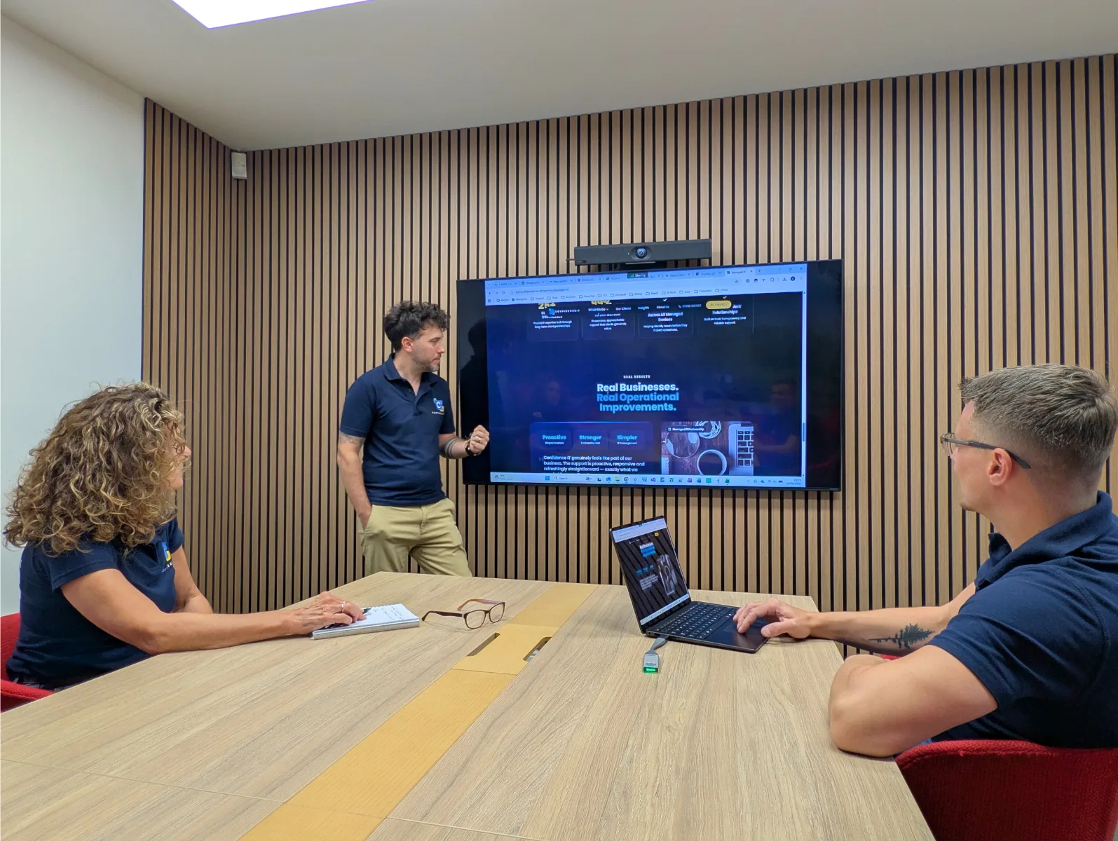 Confidence IT team members reviewing the website together in a meeting room